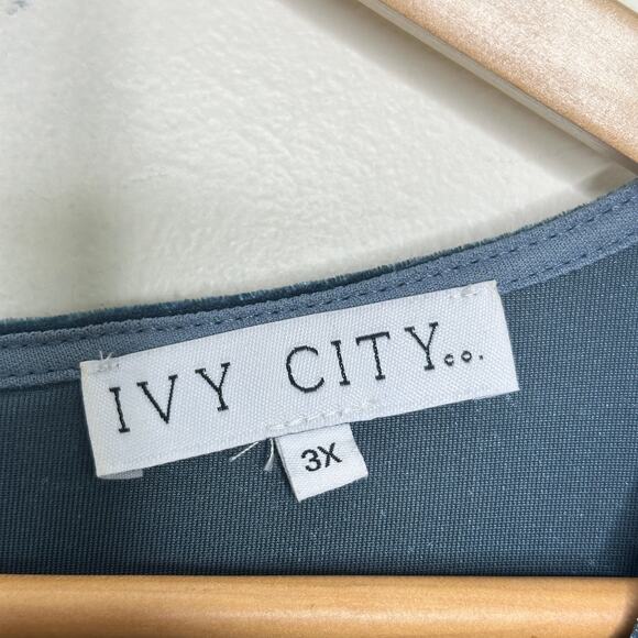 IVY CITY CO Lillie Velvet Faux Wrap Midi Dress Dusty Blue Sz 3X {3A49} - Picture 8 of 9